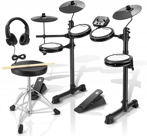 Donner DED-80 Electric Drum Set, Electronic Drum Kit for Beginner with 180 Sounds, Quiet Mesh Drum Set with Heavy Duty Pedals, Drum Throne, Sticks Headphone Included, Light & Portable