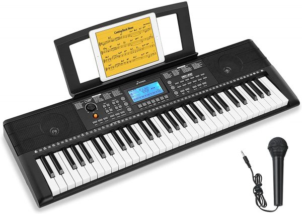 Donner Keyboard Piano, 61 Key Piano Keyboard for Beginner/Professional, Electric Piano with Music Stand, Microphone and Piano App, Supports MP3/USB MIDI/Audio/Microphone/Headphones/Sustain Pedal