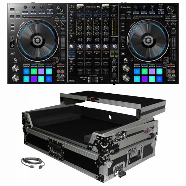 Pioneer DDJ-RZ Professional 4-Channel Rekordbox DJ Controller & Chome/Silver Flight Case w/Laptop Shelf Package